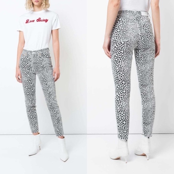 RE/DONE Jeans HR Ankle Crop Stretch Spotted Animal Cheetah Worn White 23 GUC - Picture 1 of 7